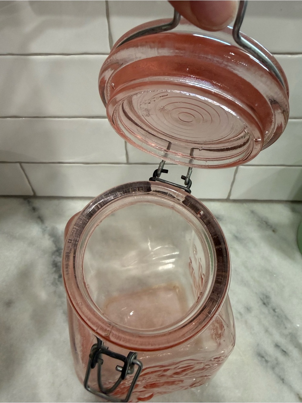 Pink Glass Italian Jar, Bale Wire Slanted Clamp Lid Jar - Picture 8 of 10